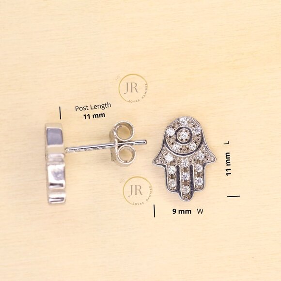 925 Sterling Silver CZ Hamsa Hand of Fatima • Good Luck & Protection Studs. - Picture 7 of 7